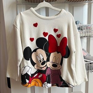 Zara Cream Sweatshirt with Mickey and Minnie